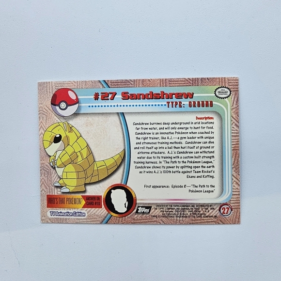 Pokemon 1999 TOPPS Sandshrew #27 Foil Chrome Black Logo TV Animation Card - Picture 4 of 4